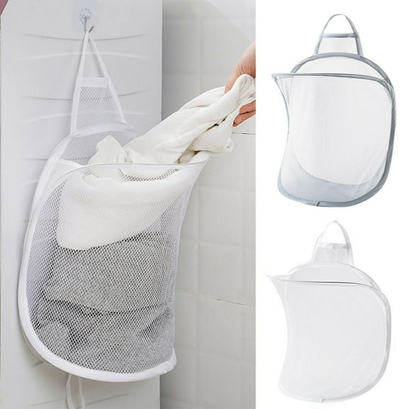 Cheers.US Mesh Hanging Laundry Hamper Bag,Over The Door Closet Organizer Hanging Folding Clothes Basket