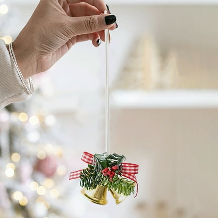 

Deals!aoksee Christmas Decorations Beautiful Christmas Decorations Double Bells Bow Pines Needles Pines Cones Car Decoration Hanging Christmas Tree Christmas Home Decor Gifts