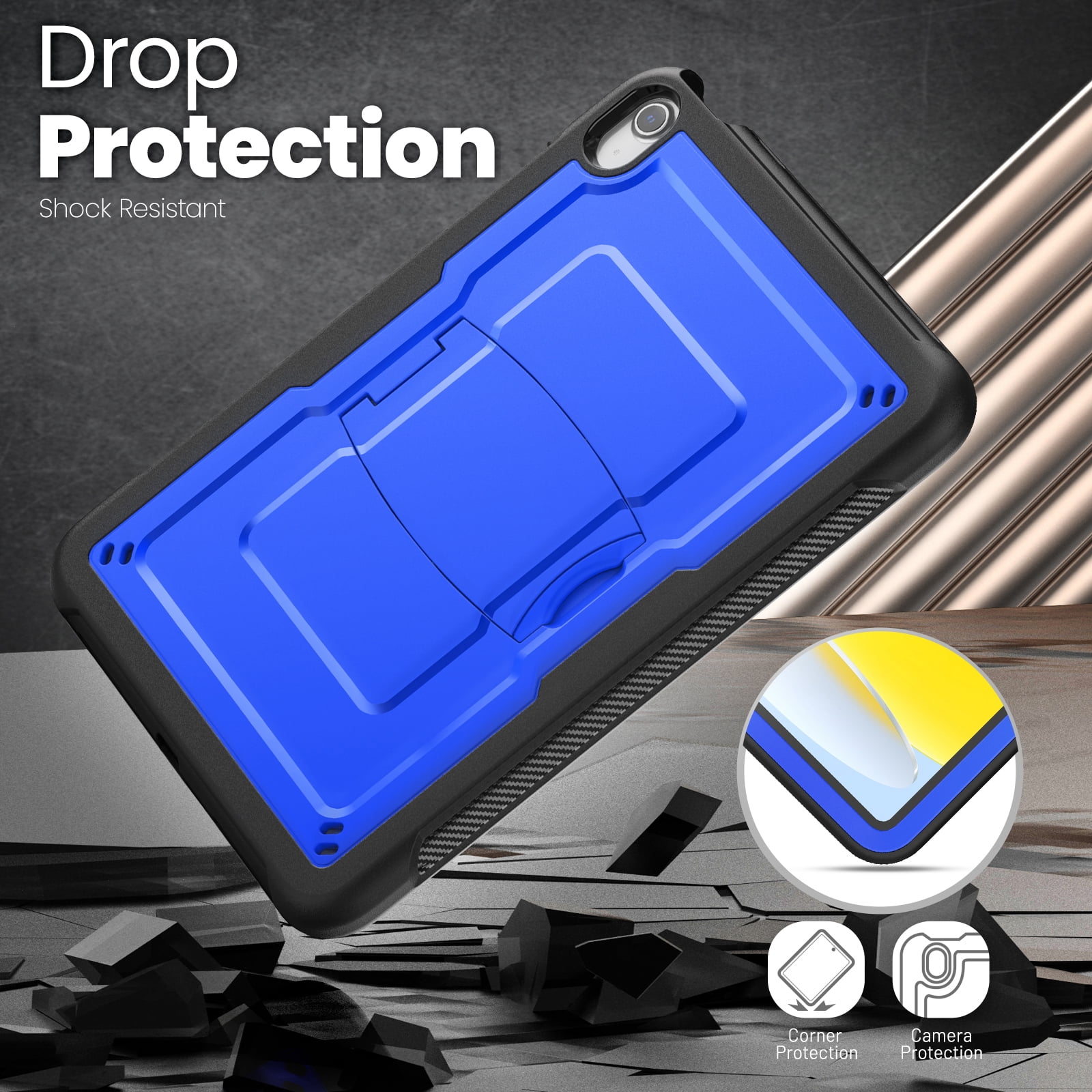 Allytechgroup Case for Apple iPad (A16) 11th Generation 11 inch 2025 Model with Pencil Holder/Kickstand Hard PC + Soft TPE Bumper Rugged Slim Stand Shockproof Shell Heavy Duty Protection Cover, Blue