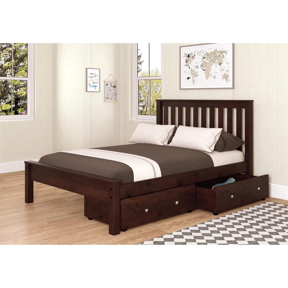 Donco Kids Contempo Mission Full Cappuccino Bed with Dual Underbed Drawers, Cappuccino