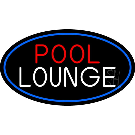 Pool Lounge Oval With Blue Border LED Neon Sign 20 x 37 - inches, Clear Edge Cut Acrylic Backing, with Dimmer - Bright and Premium built indoor LED Neon Sign for Bar decor.