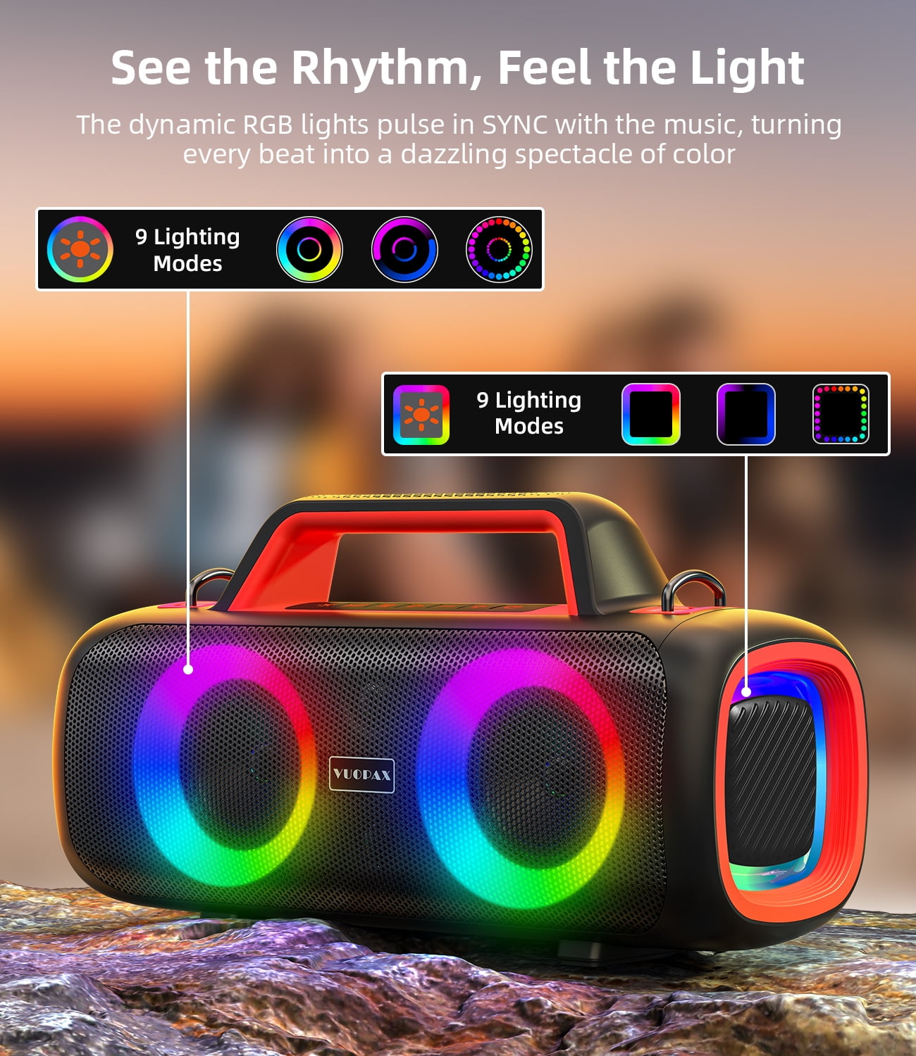 Portable Bluetooth Speaker IP65 Waterproof,140W Loud Sound,Bass Boost,Bluetooth 5.3, LED Lights,True Wireless Stereo Pairing,24H Playtime, for Home/Outdoor/Party/Beach, Fashionable Gift