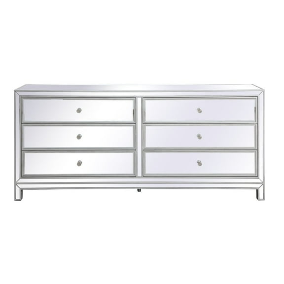 Elegant Decor Reflexion 72" Metal and MDF Mirrored Six-Drawer Dresser in Silver