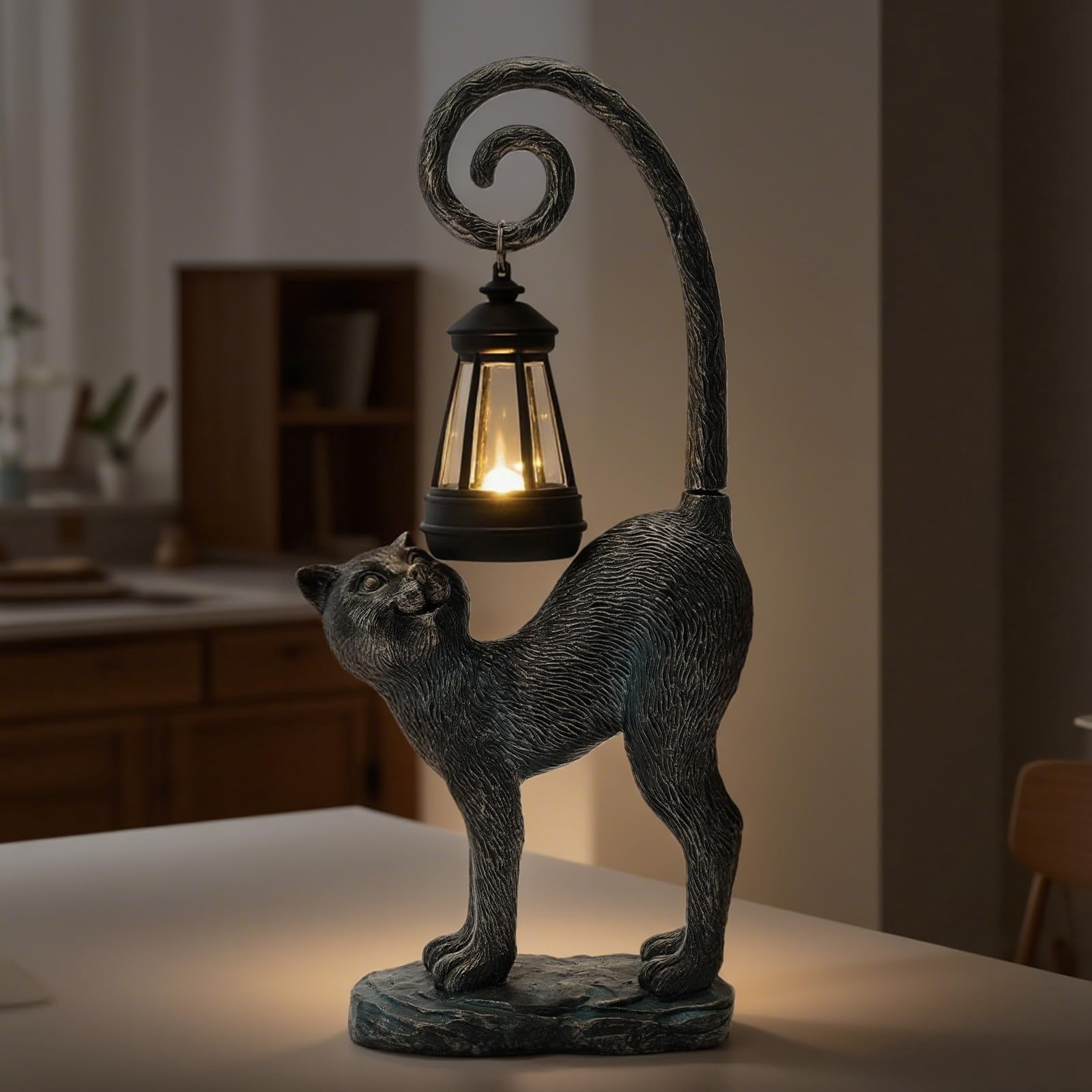 NIWEITA Solar Cat Outdoor Statues for Garden Outdoor Decor Cat Figurine for Yard, Lawn, Patio, Porch, Balcony,Animal Art for Home Backyard