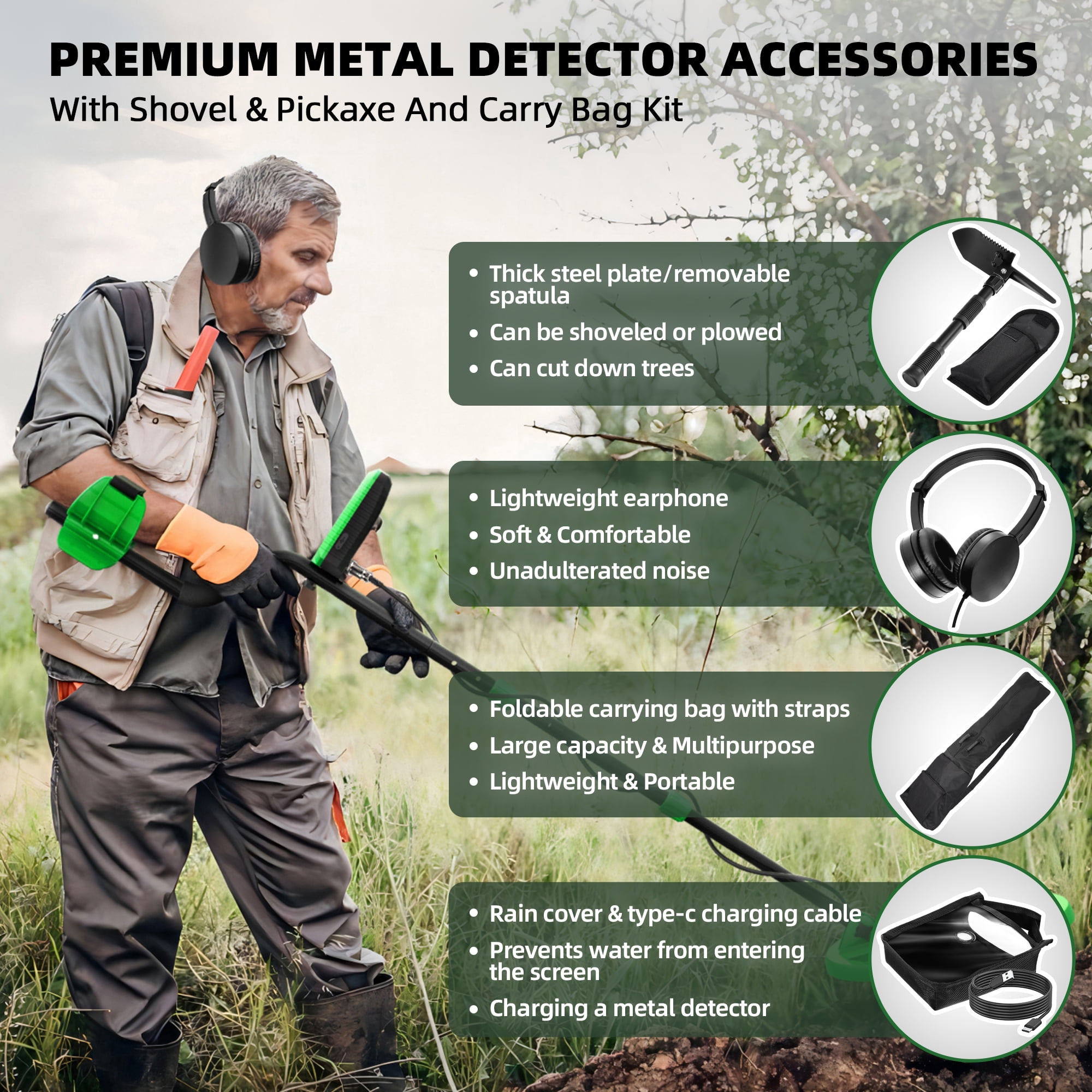 ABLEGRID Metal Detector for Adults and Kids Rechargeable, Professional Gold and Silver Detector with LCD Display, High Accuracy Waterproof Pinpoint 5 Modes, Advanced DSP Chip 10" Coil, GC1030