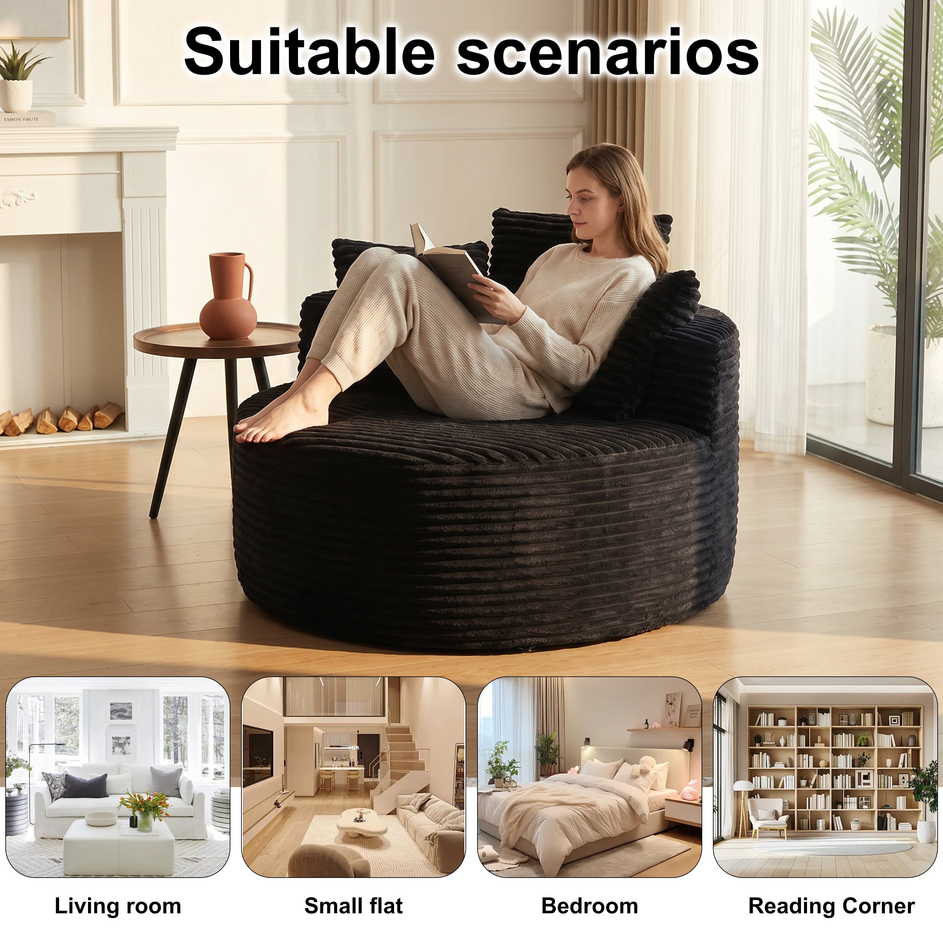 43-Inch Round Corduroy Single Sofa, Comfortable Lounge Chair, Comes With Three Pillows, Minimalist Design, Perfect For Bedrooms, Lounges, Game Rooms, And Living Rooms