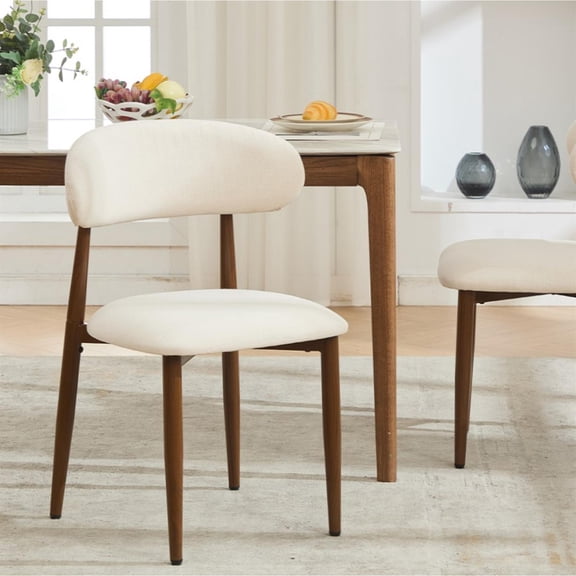 Spaco Dining Chairs Set of 2, Metal Frame with Soft Fabric Upholstery, Modern Kitchen Chairs for Dining Room & Living Area, Beige