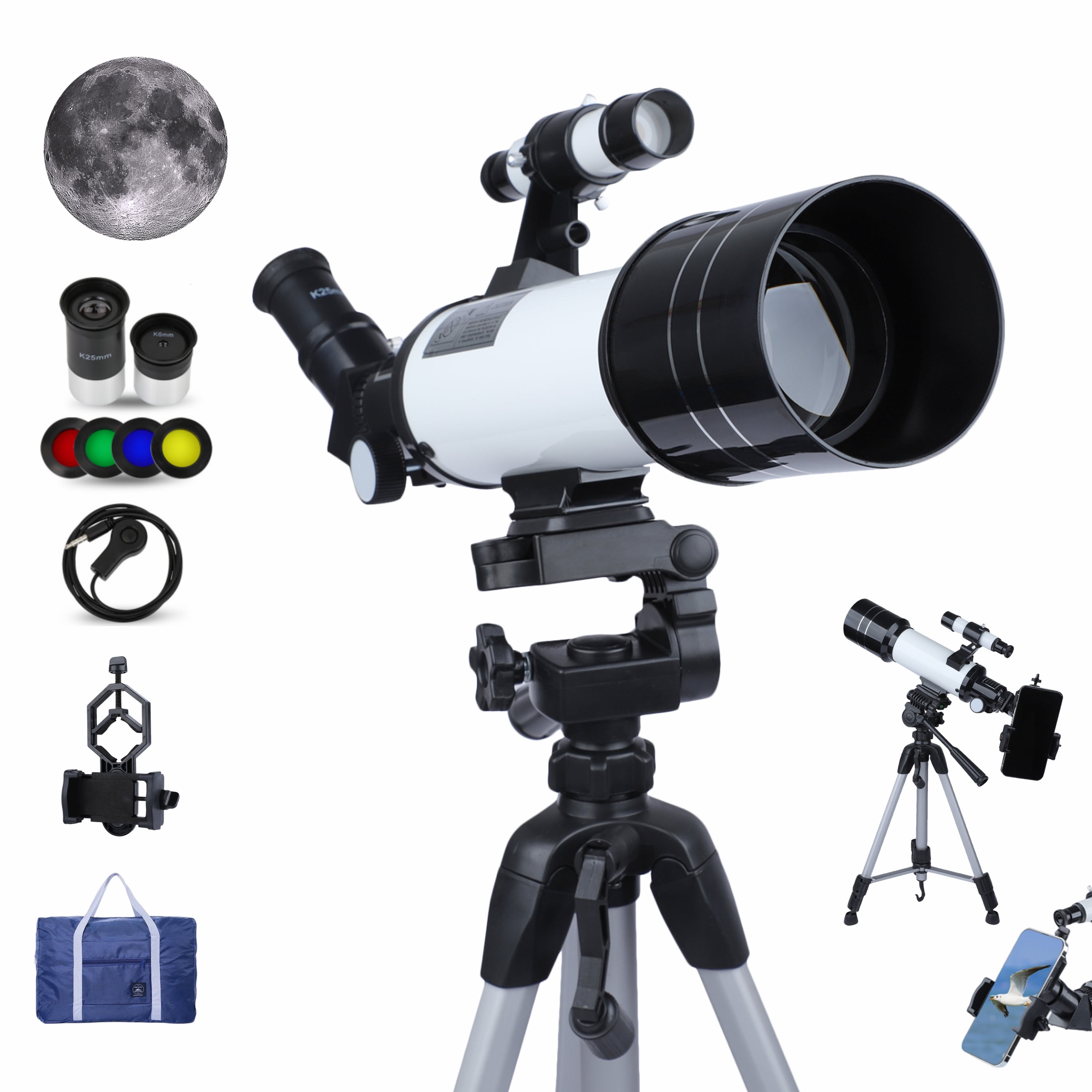 BNISE Telescope With Phone Adapter,70mm HD Aperture Refractor 400mm