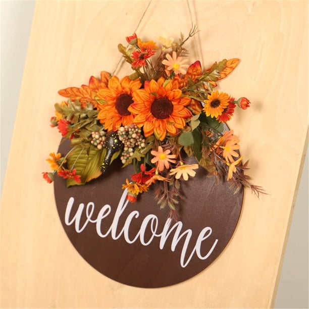 Couronne De Porte 30cm Tournesols Artificiels - Décoration Murale Suspendue Avec Crochet Métal