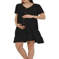 thumbnail image 1 of Robe de Maternité à Manches Courtes pour Femmes, Col en V, Fermeture à Boutons, Robe Midi Plissée, 1 of 6