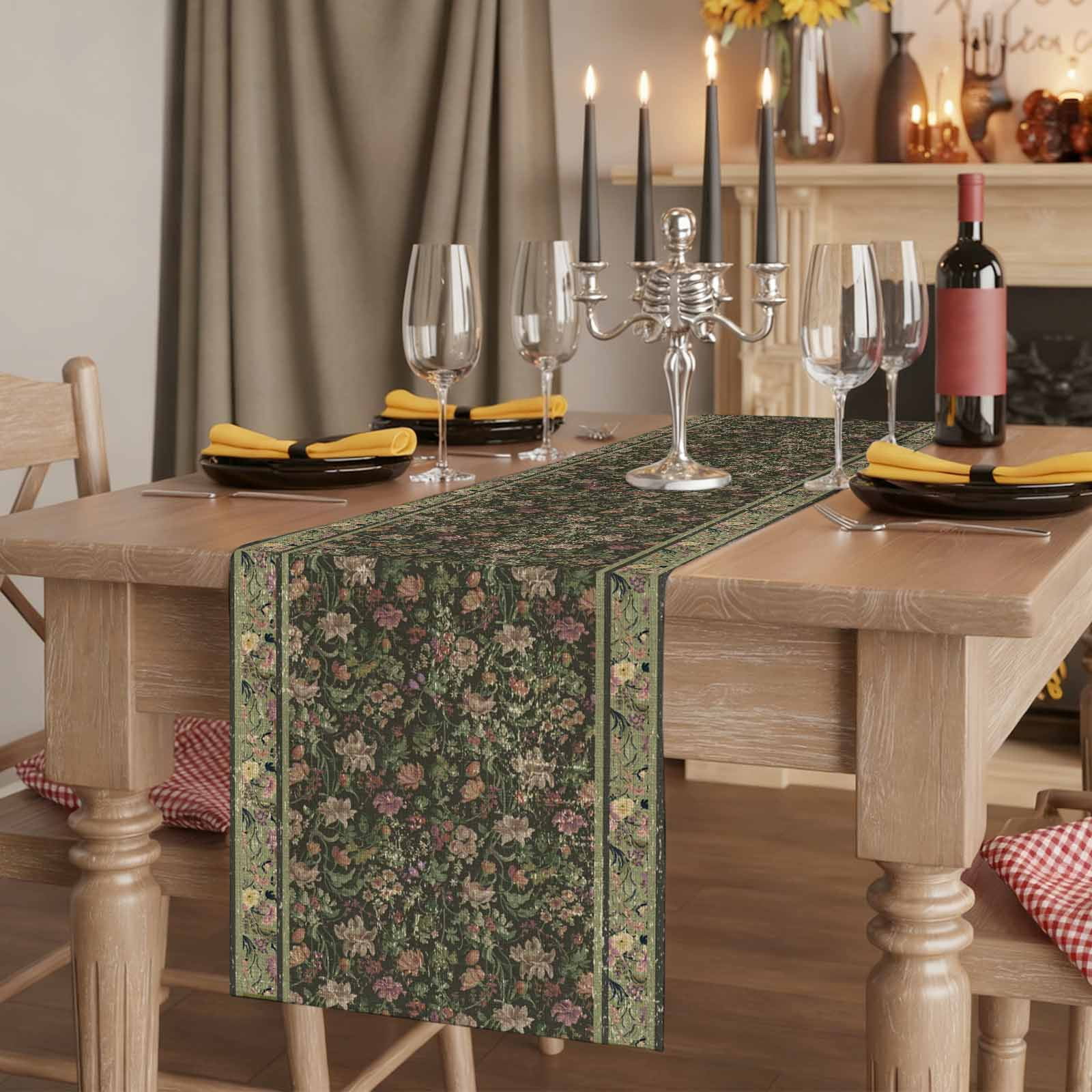 Table Runners 70 Inches Long Dress Scarves, Sage Green Floral Farmhouse Coffee/Dining/Kitchen Table Decor, Holiday Table Runner, Ethnic Tribe Abstract Art Flowers 13x70 Inch