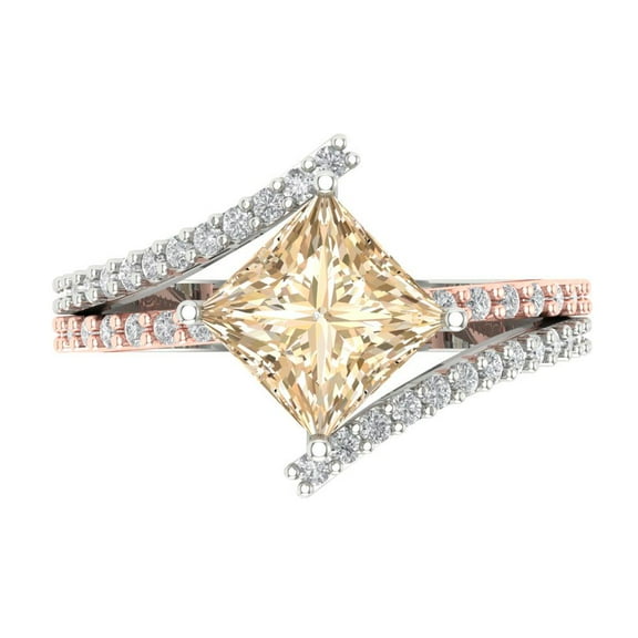 2.3075 ct Princess Cut Natural Morganite Solitaire with Simulated Diamond Accents 18K White/Rose Gold Womens Engagement Ring