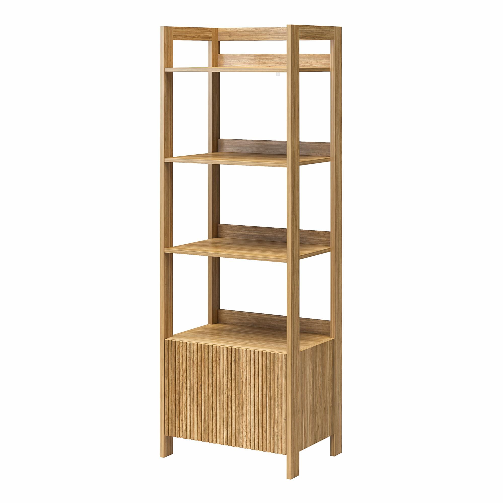 Mainstays 4-Shelf Reeded Bookcase with Drawer, Natural Teak