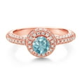 thumbnail image 2 of Gem Stone King 18K Rose Gold Plated Silver Blue Zircon and White Moissanite Engagement Ring for Women (1.41 Cttw, Round 5MM, Available in Size 5, 6, 7, 8, 9), 2 of 6