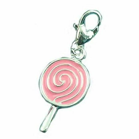 - Clip on Lollipop Charm with Pink Enamel Pendant for European Jewelry w/ Lobster Clasp