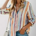 thumbnail image 5 of Weardear Womens Striped Button Down Blouse Long Roll up Sleeve Tunic Shirt Casual Loose Fit V Neck Tops with Pockets S-XXL, 5 of 6