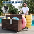 thumbnail image 4 of Pool Float Storage Organizer with Rolling Wheels, Outdoor Wicker Rattan Pool Caddy & Toy Storage Basket for Poolside, Patio & Deck, All-Weather PE Rattan Pool Caddy, 2 Open Compartments, Mixed Brown, 4 of 6