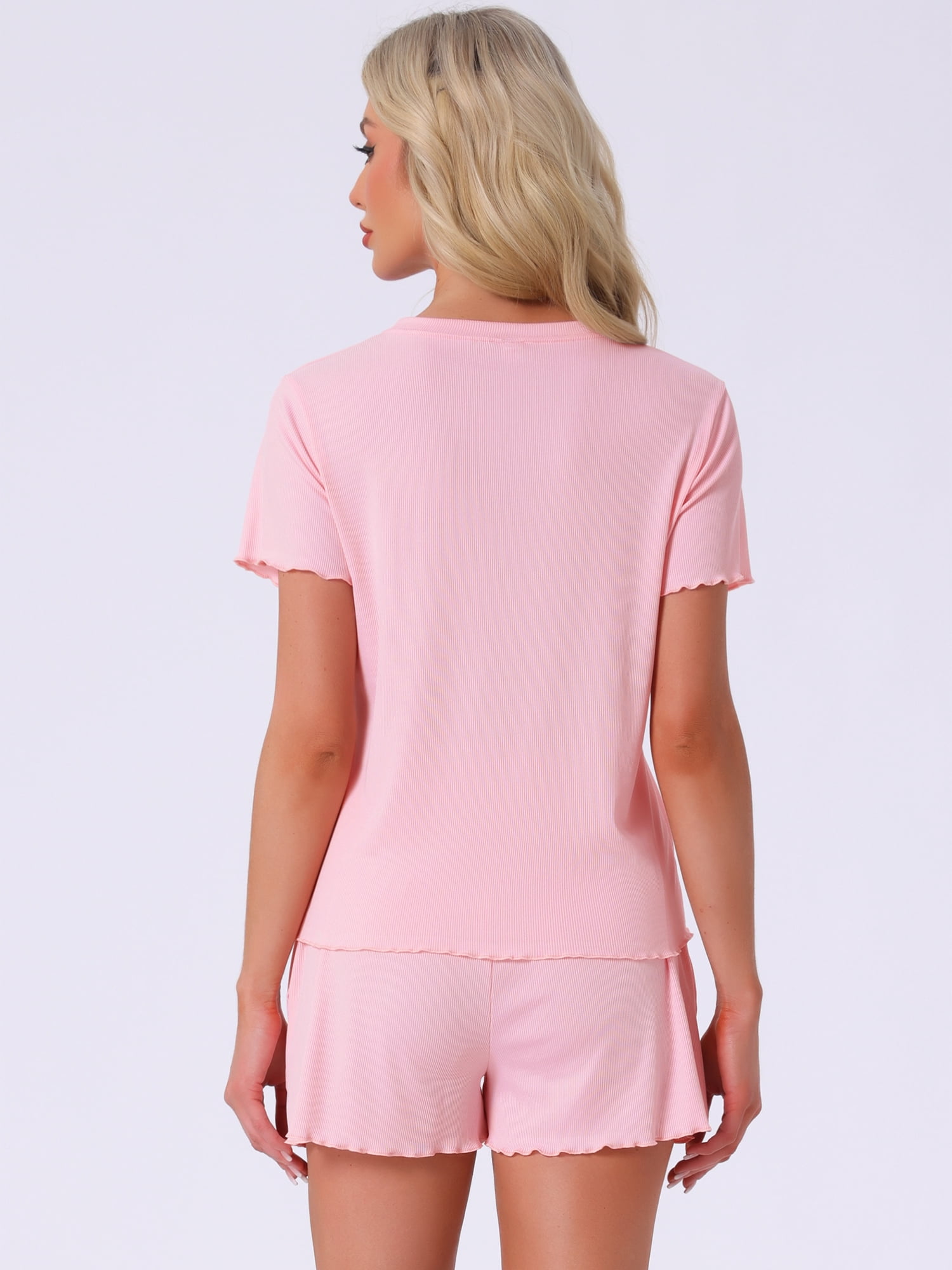 DARING DIVA Ribbed Knit Pajama Set Soft Short Sleeve Top S Pink