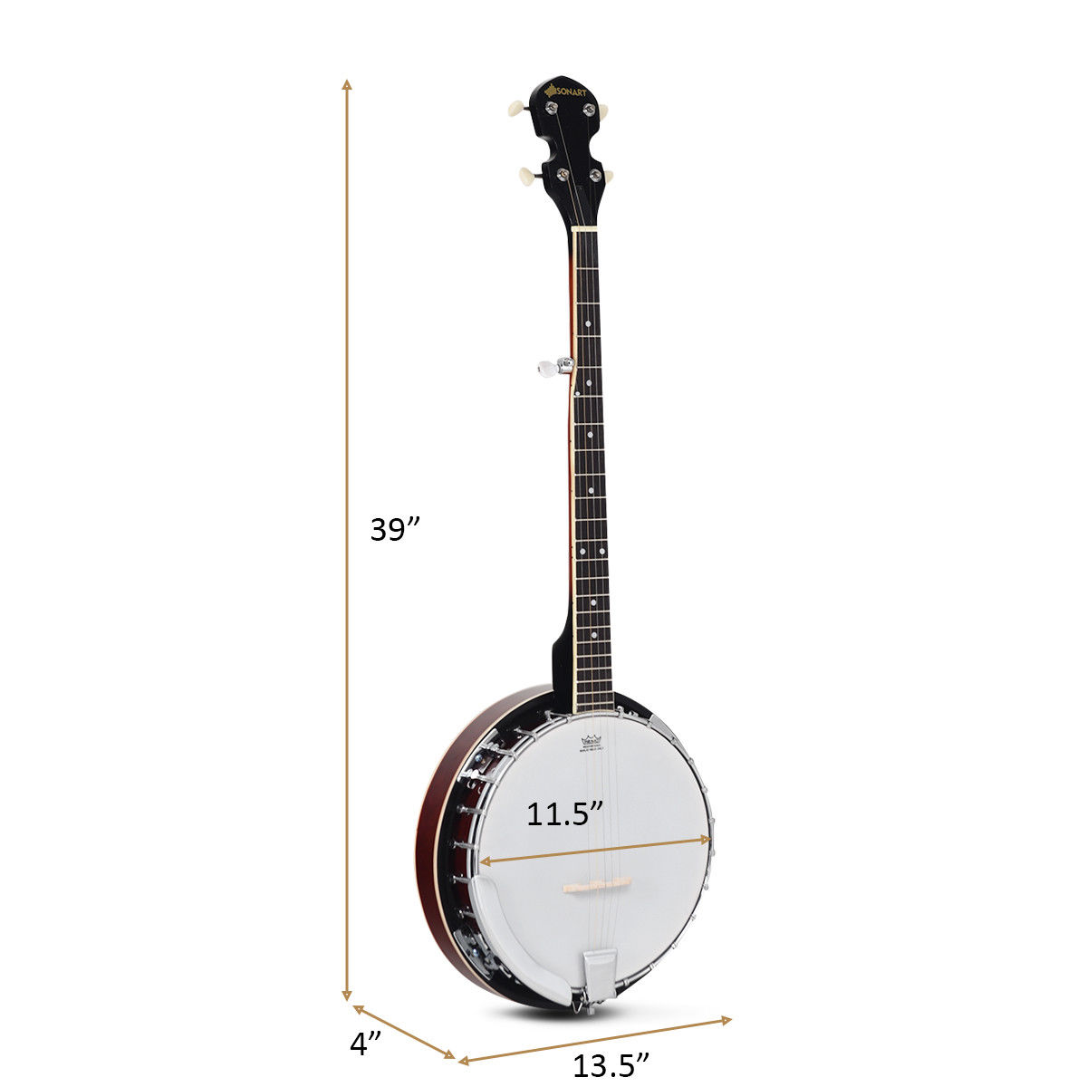 Costway Sonart 5 String Geared Tunable Banjo 24 Brackets Closed Back Remo Head w/ Case - image 3 of 10