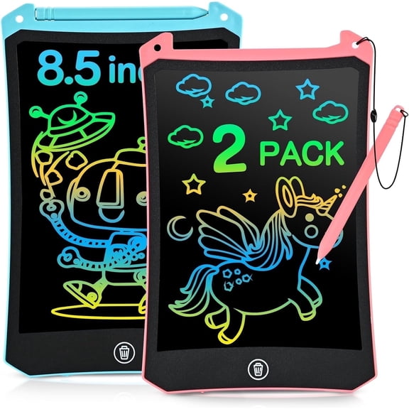 2 Pack LCD Writing Tablet, 8.5 inch Reusable Drawing Pad for Kids, Colorful Screen Doodle Board w/ Stylus Pen, Travel Essentials Activities Valentines Day Gifts Toy for Age 3 4 5 6 7 8 Years Old