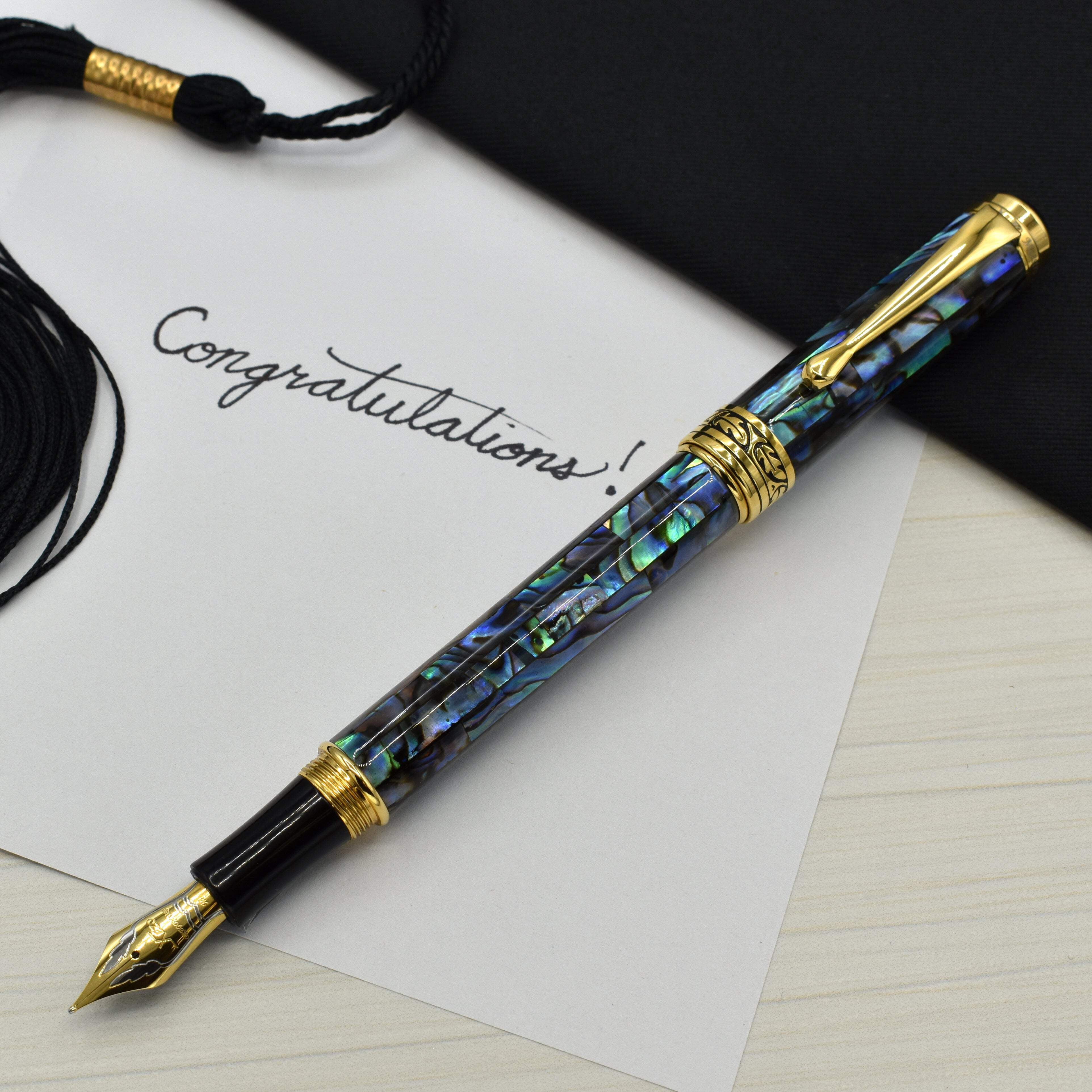 Xezo Xezo Maestro® Paua Abalone Sea Shell Fountain Pen (Medium-Fine 0.45 mm Nib) - 18K Gold Plated