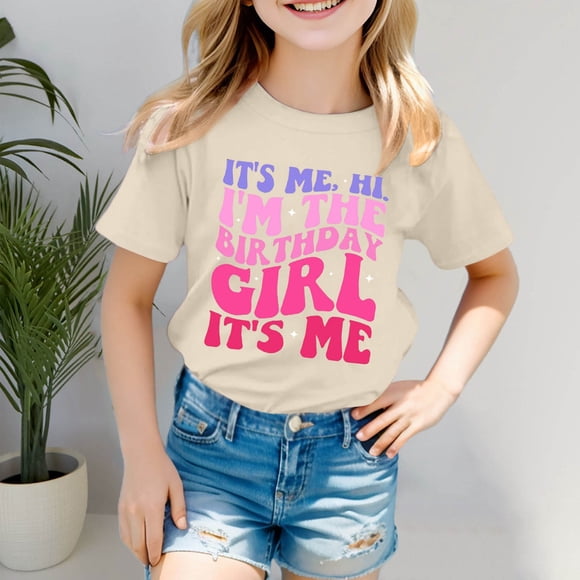 Girls Casual Letter Print Short Sleeve TeeTop for Children Youth Toddler Round Neck Everyday Wear Fashionable Top