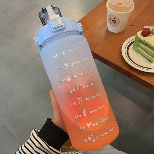 Motivational Water Bottle Time Marker Handle Sports Large Blue 2.2/3.78 Litre 