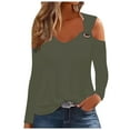 thumbnail image 2 of 50% Off Cleaer! Women's Fashion Casual One Shoulder Drop Shoulder Shirt Pullover Solid Color Long Sleeve V-neck Top, 2 of 6