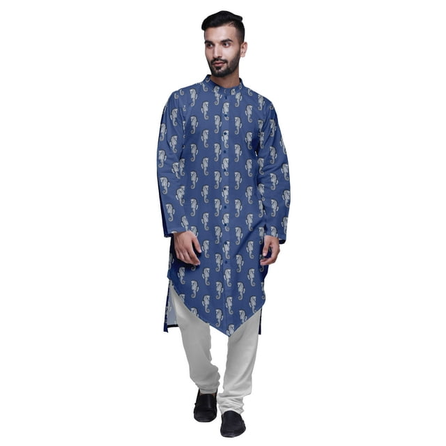Atasi Kurta Décontracté Boutonné en Rayonne Imprimée de Designer avec Pyjama pour Hommes