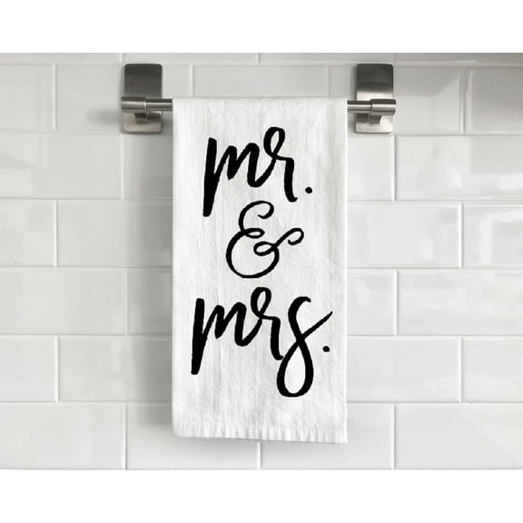 Mr & Mrs Flour Sack Tea Towel 27" x 27" Trifolded 100% Cotton Highly Absorbent Bathroom Kitchen Dish Towel Humorous Sarcastic Gift BTT029