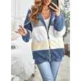 thumbnail image 4 of Womens Winter Fuzzy Fleece Jacket Hooded Color Block Patchwork Cardigan Coats Outerwear with Pockets, 4 of 7