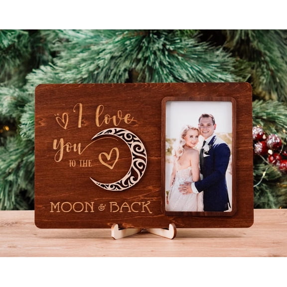 Personalized Engaged Picture Frame, ‘I Love You to the Moon & Back’, Wedding Announcement Gift, Bride & Groom To Be, Bridal Shower Keepsake