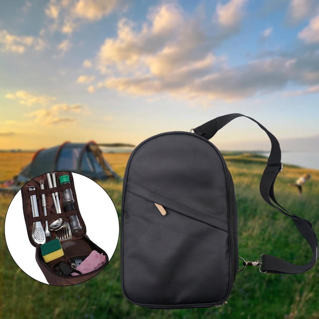Organizador de utensilios de camping Cola Soporte de vajilla Bolsa de viaje para cocinar al aire libre Negro