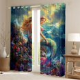 thumbnail image 2 of Feelyou Western Beautiful Mermaid Princess Blackout Curtains Set of 2 (52x84 Each) for Girls, Flower Floral Marine Window Curtains, Gold Green, 2 of 6
