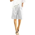 thumbnail image 5 of Womens Linen Shorts Knee Length with Pockets Elastic Waist Wide Leg Short Pants Lightweight Comfy Beach Fashion (XL, White), 5 of 7