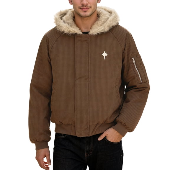 Daznico Jackets for Men,Winter Hooded Coat with Trim Detachable Heavy Duty Jacket for Cold Weather Windproof Water Thermal Insulated Padded Warm Coat,Mens Winter Coats,Size:M