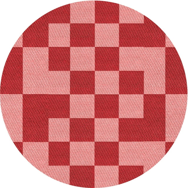 Ahgly Company Machine Washable Indoor Round Transitional Pastel Red Pink Area Rugs, 7' Round