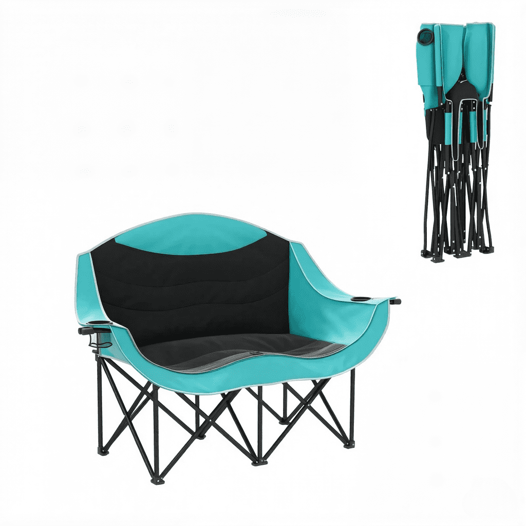 2-Person Folding Camping Loveseat, 550 LBS Capacity 600D Oxford Fabric Outdoor Chair with Cup Holders & Carry Bag, No Assembly for Camping Hiking Patio