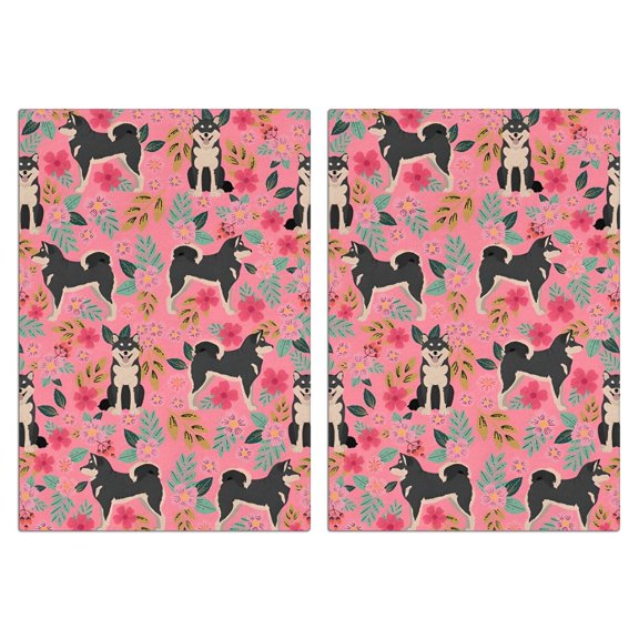 2 Pcs Funny Kitchen Towels,Shiba Inu Dog and Flower Floral Microfiber Dish Towels,Kitchen Tea Towels,Kitchen Towel Set (18" X 26")