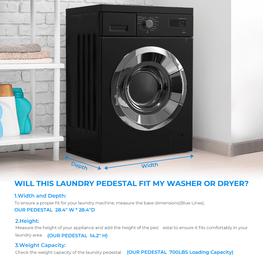 28.4" Washing Machine Pedestal with Drawer and Upper Panel Matalde Laundry Pedestal Upgraded Design, Washer and Dryer Stand, Black