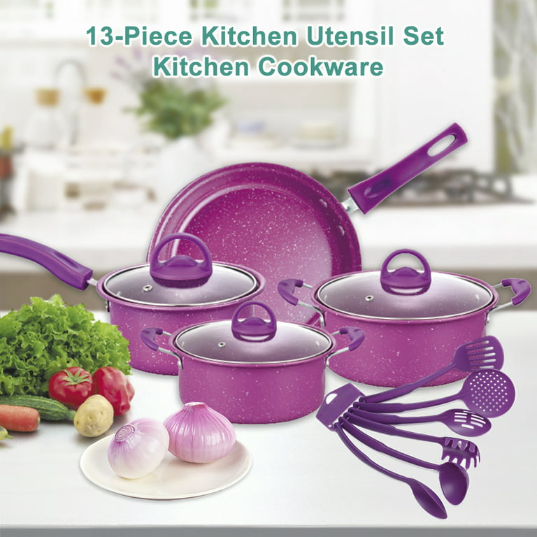 Pots And Pans Set Kitchen Cookware Sets Nonstick Aluminum Cooking  Essentials 11 Pieces Purple - AliExpress
