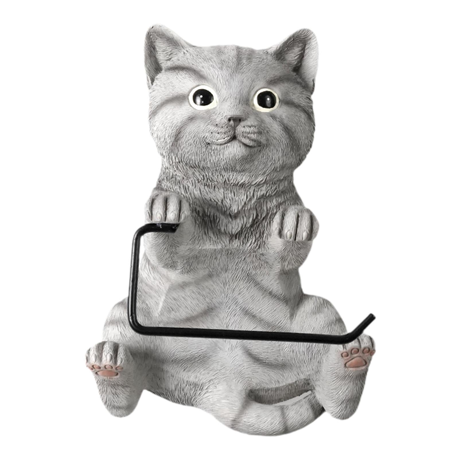 Fiocias Wall Mounted Cat Toilet Paper Roll Holder Bathroom Accessories Premium Resin Gray