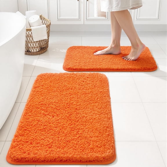 Fall Orange Bathroom Rugs Set 2 Piece Small Soft Bath Mats 16x24 in