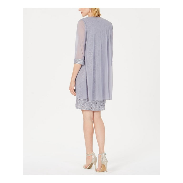 R M RICHARDS Womens Silver Embellished Open Front 3 4 Sleeve Jacket Sleeveless Round Neck Above The Knee Party Sheath Dress 14 Walmart