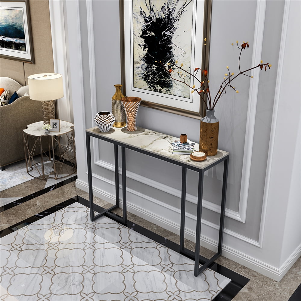 Wisfor Sintered Stone Console Table Narrow Long Sofa Table for Entryway Living Room,White Emerald