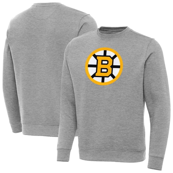 Men's Antigua Heather Gray Boston Bruins Victory Pullover Sweatshirt