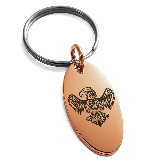 Stainless Steel Aztec Power Strength Courage Rune Engraved Small Oval Charm Keychain Keyring