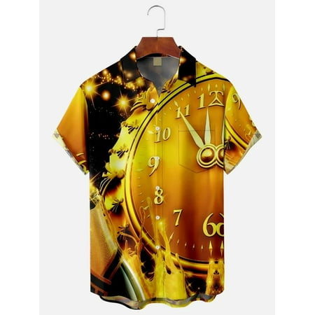 

MLFU Men Casual Color Block Summer Polyester Daily Buttons Short Sleeve Regular Shirt Collar Shirts