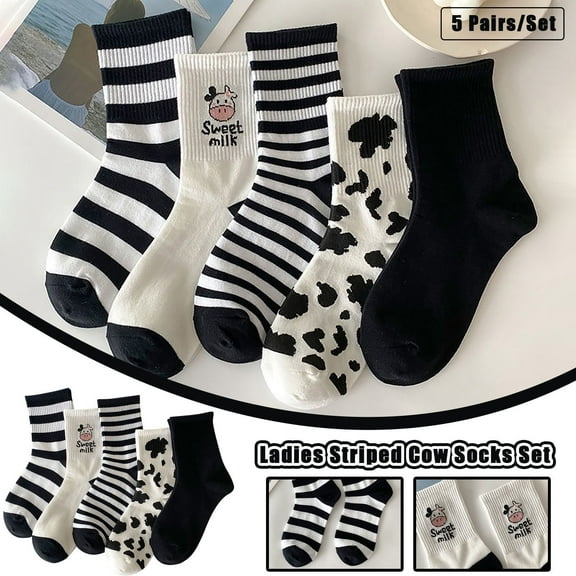 Shldybc Women's Socks Woman Girls Cute Coloer Stripe Cow Breathable Non-slip Combed Cotton Christmas Gifts