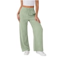 thumbnail image 2 of Jaunzuar Summer Pants for Women Straight Leg Elastic Waist Drawstring Pants Loose Versatile Casual Pants with Pockets XL, 2 of 6